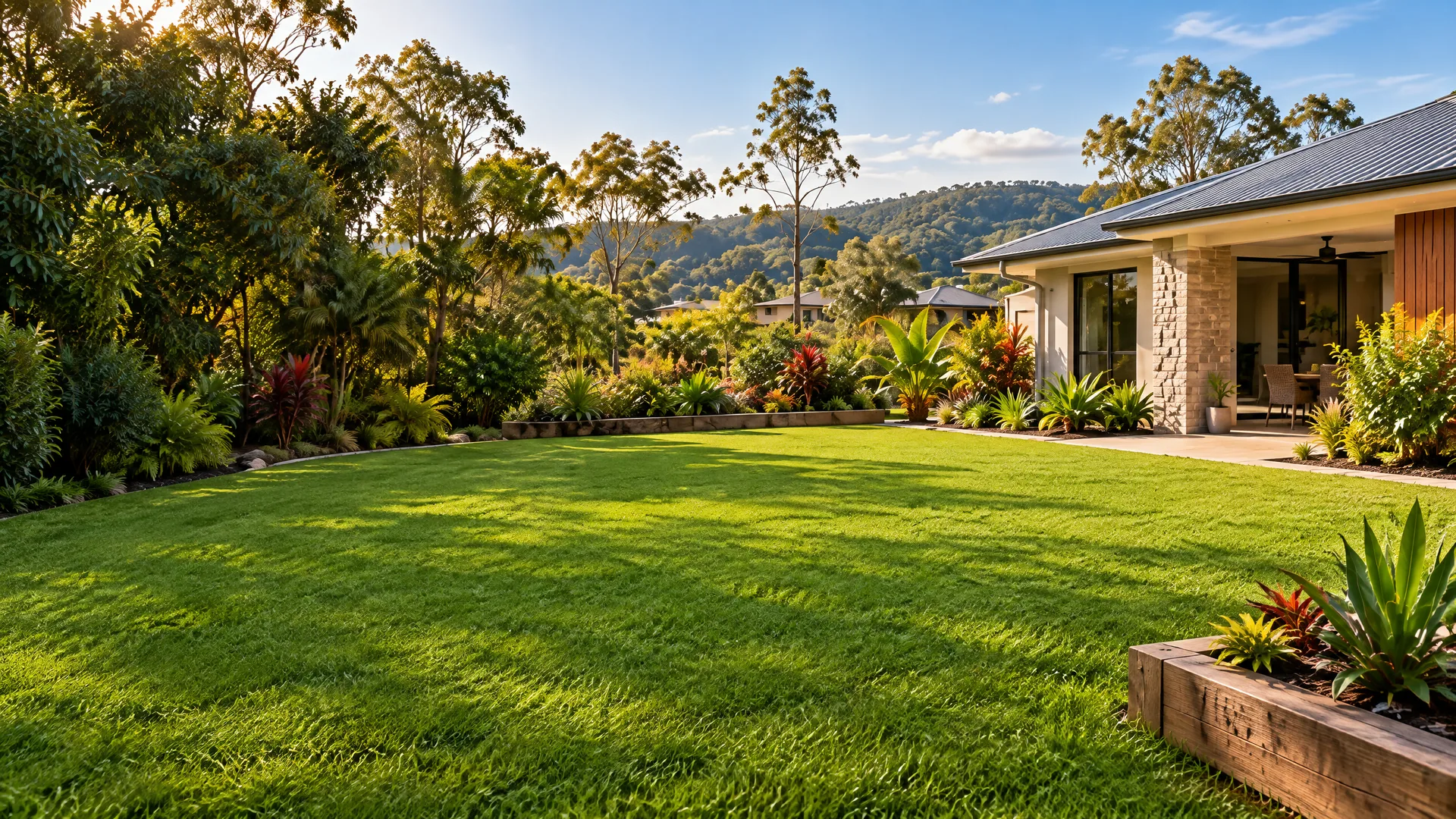 Fresh natural lawn in a Queensland suburban garden